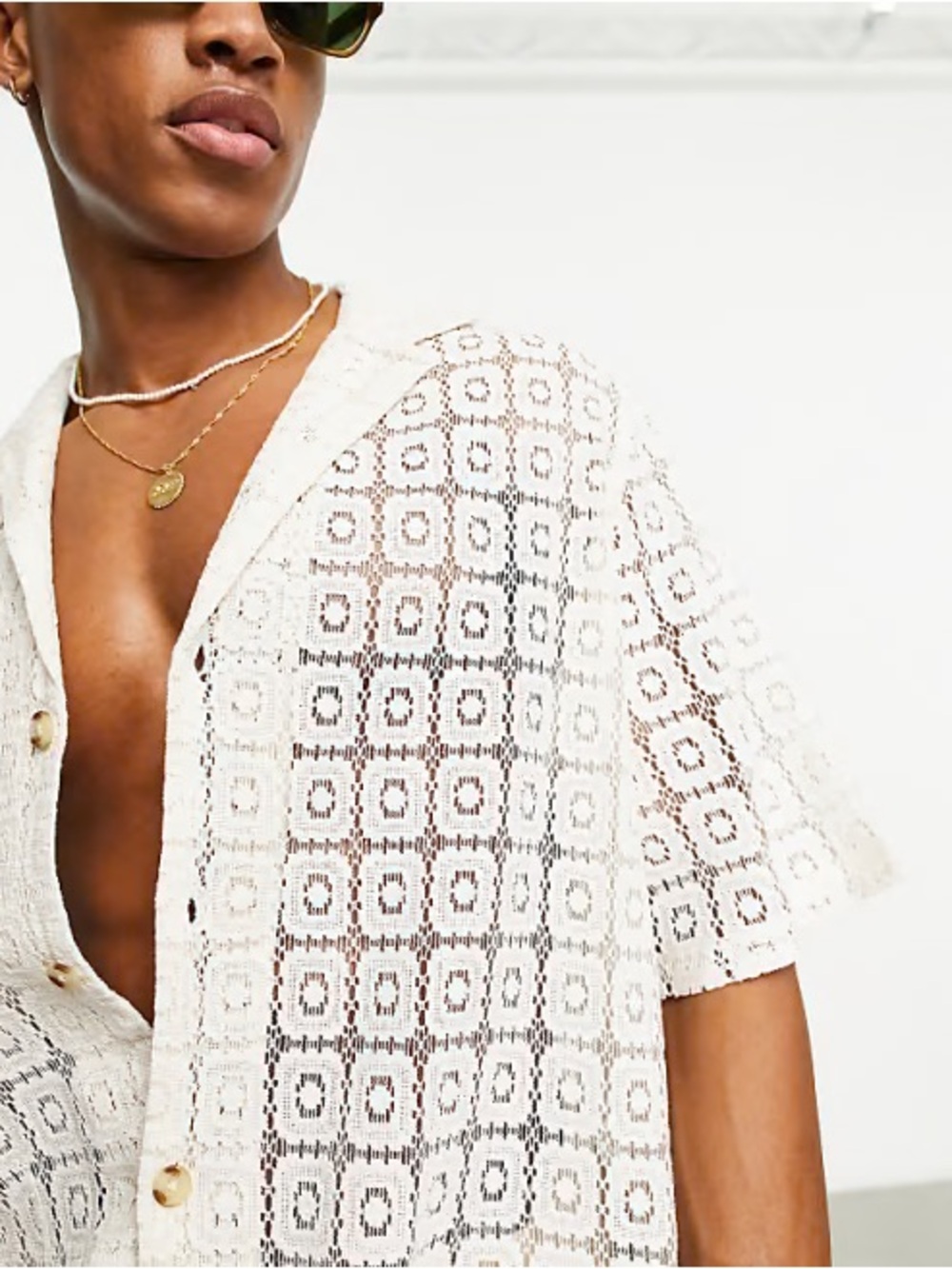 ASOS White Crochet Cover-Up Shirt - Women's Swim